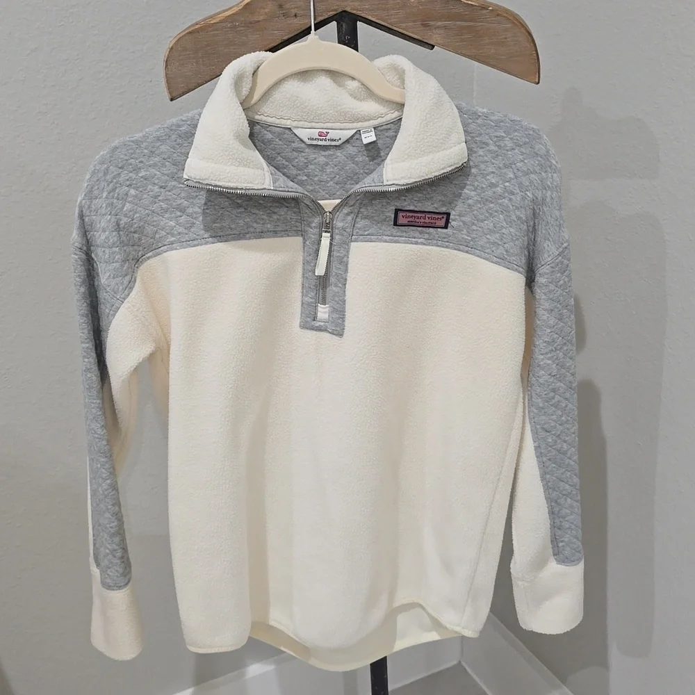 Vineyard Vines Women's Cream Grey Quilted Fleece Pullover Half Zip Womens XXS - Picture 1 of 14